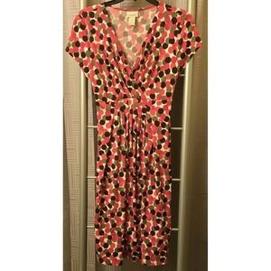 Motherhood‎ Maternity Dress Womens Sz L Pink Polka Dot Stretch V-Neck Waist Tie